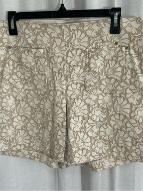 Floral Print High-Waist Beige Bermuda Shorts